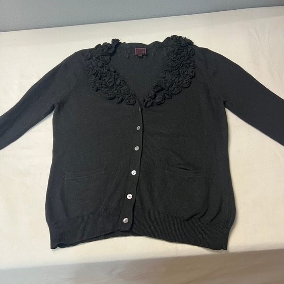 Colour Works Black Ruffle Collar Whimsigoth Fairy Cardigan Sweater Knit Top Sz L - Picture 6 of 10